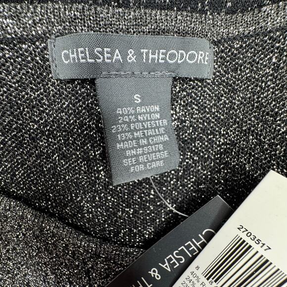 Chelsea & Theodore Metallic Shimmer Tunic Top Sz S Black Lurex Ombre Asymmetric - Picture 8 of 11